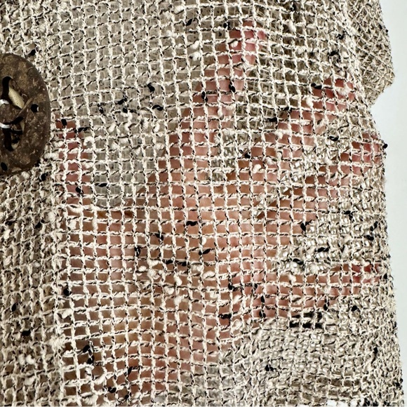 Vintage Open Knit Oatmeal Beige Boho Indie Hipster Big Button Cardigan Sweater - Picture 6 of 8